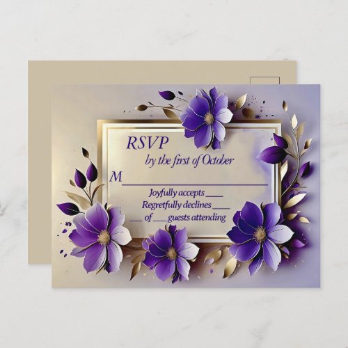 Gold leaf purple flowers RSVP  Postcard