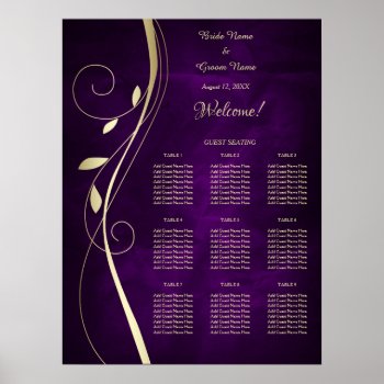 Gold Leaf Purple Wedding Seating Chart by Westerngirl2 at Zazzle