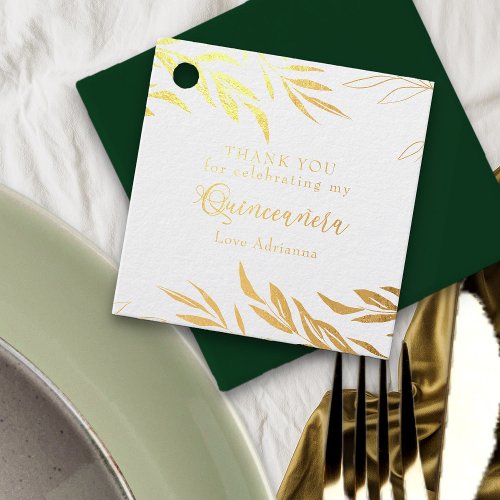Gold Leaf Quinceanera Thank You Foil Favor Tags