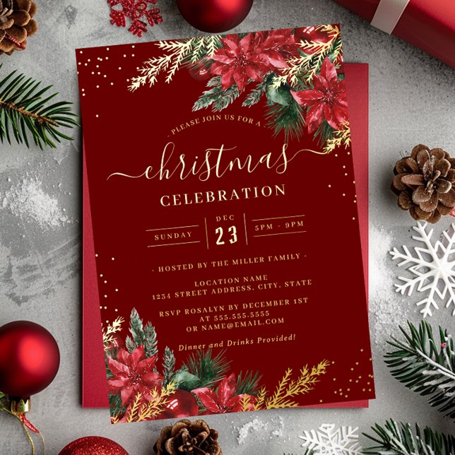 Gold Leaf Red Foliage Christmas Party       Foil Invitation (Creator Uploaded)