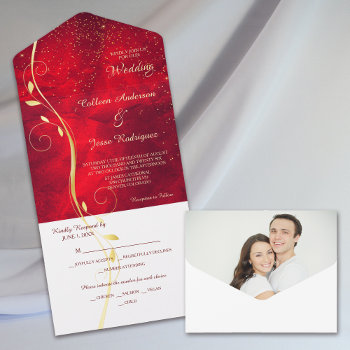 Gold Leaf Red Photo Template All In One Wedding by Westerngirl2 at Zazzle