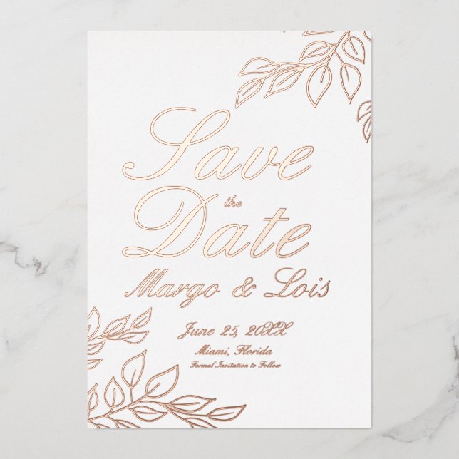 Gold Leaf Save the Date Pressed Foil Invitation (Front)