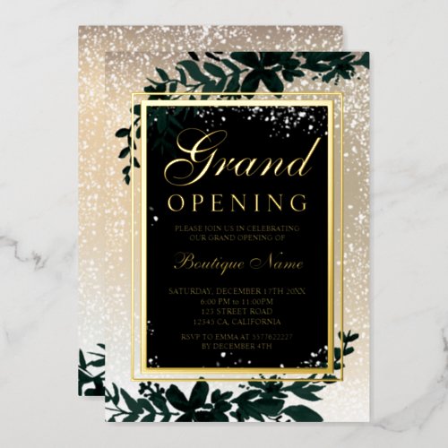 gold leaf snow elegant Christmas grand opening Foil Invitation