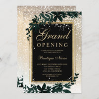 gold leaf snow elegant Christmas grand opening Invitation