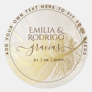 Gold Leaf Spanish Boda Gracias Wedding Thank You Classic Round Sticker