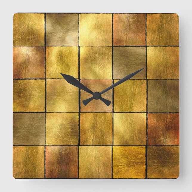 Gold Leaf Square Wall Clock (Front)