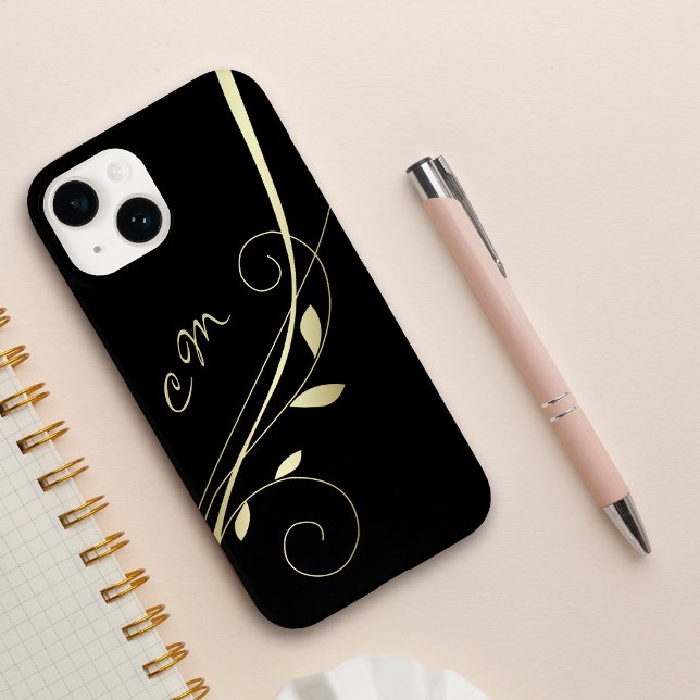 Gold Leaf Swirl Black Monogram Case-Mate iPhone Case (Creator Uploaded)