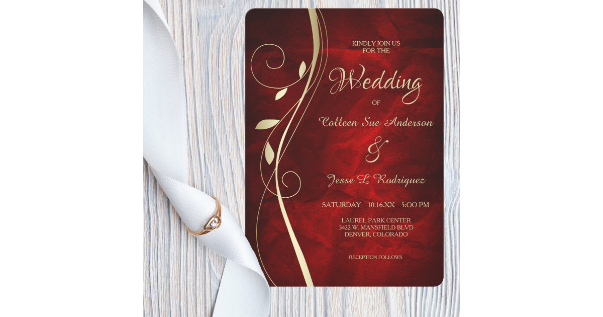 Gold Bar Accents Invitations in Red