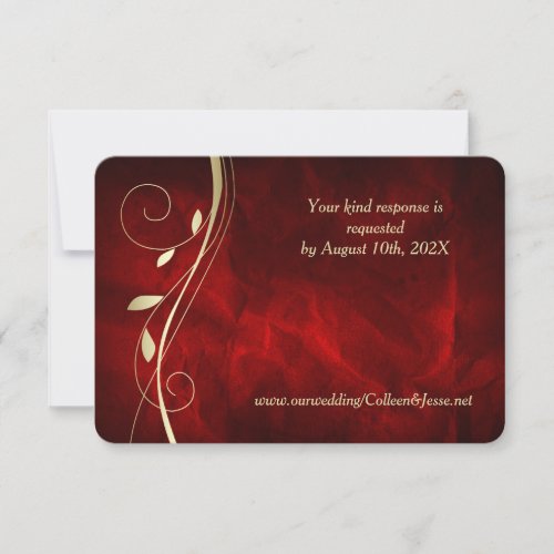 Gold Leaf Swirl Deep Red Wedding RSVP Card