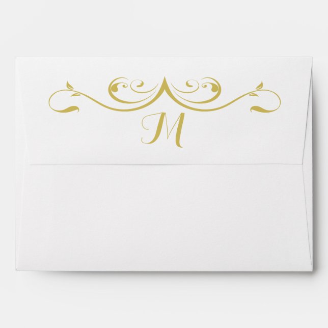 Gold Leaf Swirl Monogram Envelope (Back (Top Flap))