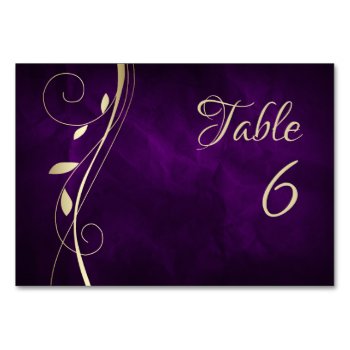 Gold Leaf Swirl Purple Wedding Table Number by Westerngirl2 at Zazzle