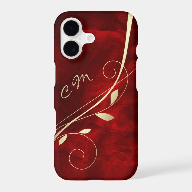 Gold Leaf Swirl Red Monogram Case-Mate iPhone Case (Back)