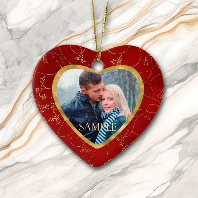 Gold Leaf Vine Photo Template First Christmas Ceramic Ornament (Creator Uploaded)