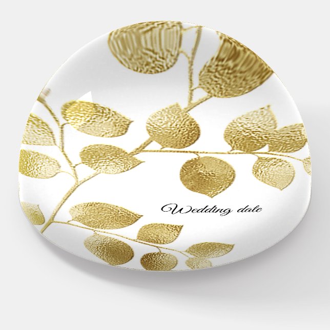 Gold Leaf Wedding Favor Paperweight  (Angled)