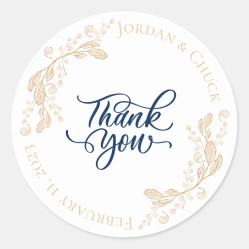 Gold Leaf Wedding Favor Thank You Sticker