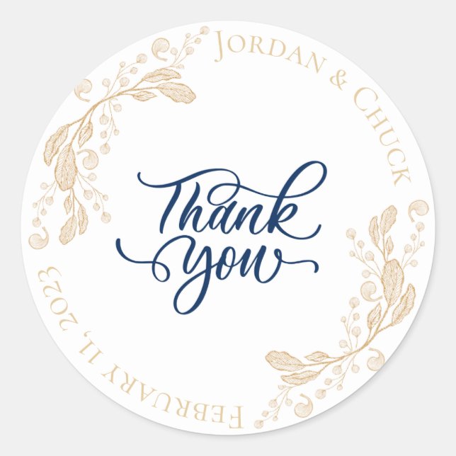Gold Leaf Wedding Favor Thank You Sticker (Front)