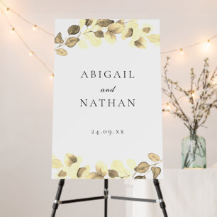 Gold Leaf Wedding Welcome Ceremony Reception Sign