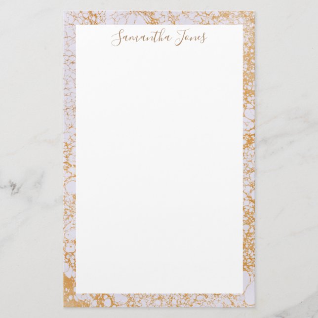 Gold Leaf White Marble  Metallic | Personalized Stationery (Front)