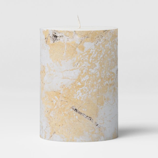 Gold Leaf White Marble Texure Pattern Hybird Pillar Candle (Front)