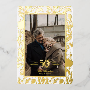 Gold Leaf WildFlower 50TH Wedding Anniversary Foil Invitation