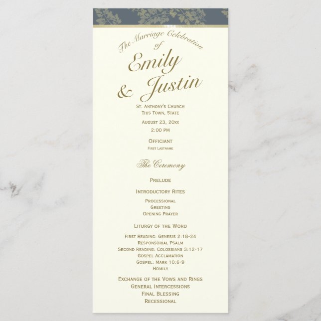 Gold Leaf Woodland Wedding Program (Front)