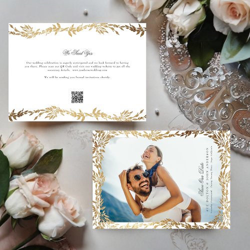 Gold Leaf Woven Frame Photo QR CODE Wedding Save The Date