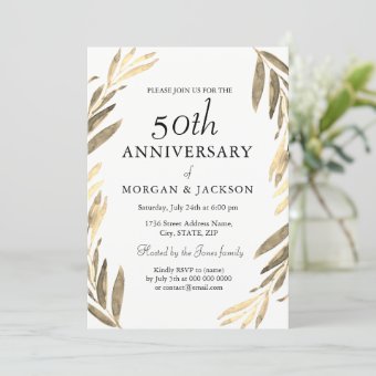 Gold Leaf Wreath 50th Wedding Anniversary Invite | Zazzle