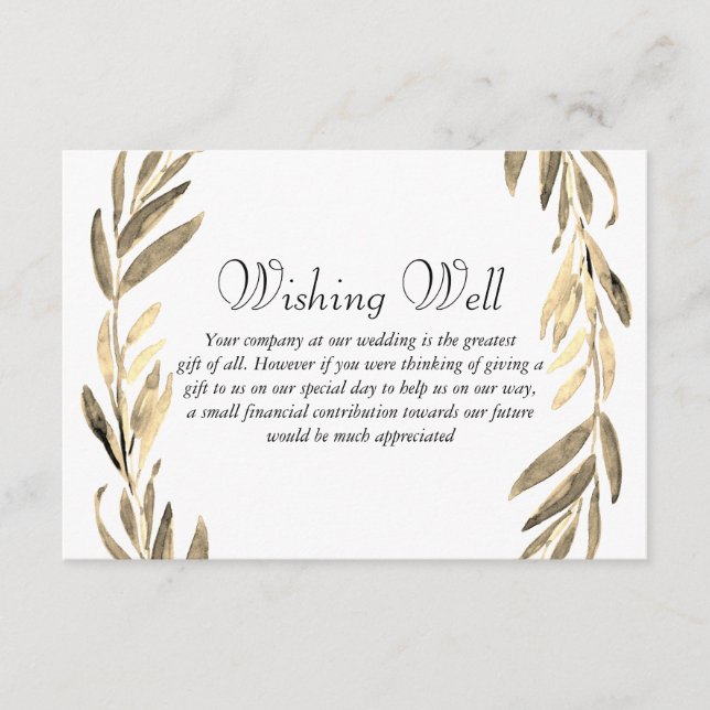 Gold Leaf Wreath Wedding Wishing Well Enclosure Card (Front)