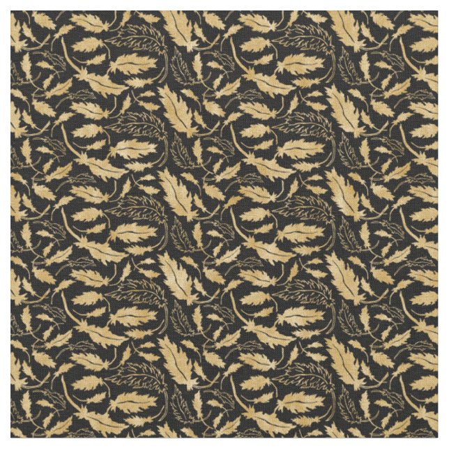 Gold Leafs with Black Background Fabric (Close Up)
