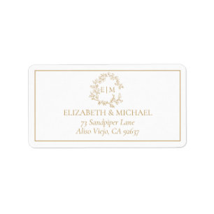Gold Leafy Crest Monogram Wedding Address Label