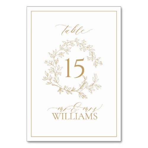 Gold Leafy Crest Monogram Wedding Table Number - We're loving this trendy, modern gold wedding table number! Simple, elegant, and oh-so-pretty, it features a hand drawn leafy wreath encircling a modern wedding table number. It is personalized in elegant typography, and accented with hand-lettered calligraphy. Finally, it is trimmed in a delicate frame. Veiw suite here: https://www.zazzle.com/collections/gold_leafy_crest_monogram_wedding-119668631605460589 Contact designer for matching products to complete the suite, OR for color variations of this design. Thank you sooo much for supporting our small business, we really appreciate it! 
We are so happy you love this design as much as we do, and would love to invite
you to be part of our new private Facebook group Wedding Planning Tips for Busy Brides. 
Join to receive the latest on sales, new releases and more! 
https://www.facebook.com/groups/622298402544171  
Copyright Anastasia Surridge for Elegant Invites, all rights reserved.