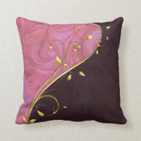 Gold Leafy Flourish on Pink Burgundy Swirl Accent Throw Pillow