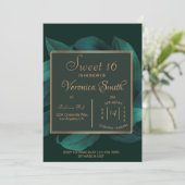 Gold Leafy Sweet 16 Invitation (Standing Front)