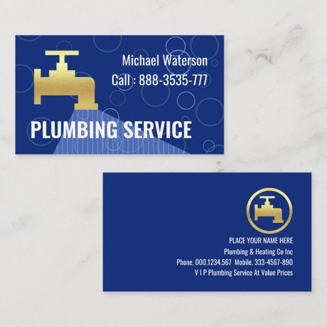 Gold Leaking Faucet Waterdrops Business Card (Front/Back)
