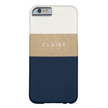 Gold Leather And Navy Blue Barely There Iphone 6 Case by OakStreetPress at Zazzle