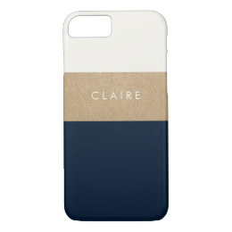 Gold leather and navy blue iPhone 8/7 case