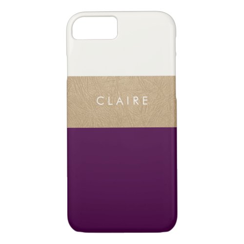 Gold leather and plum iPhone 87 case