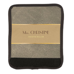 Gold leather brown custom name elegant chic  luggage handle wrap