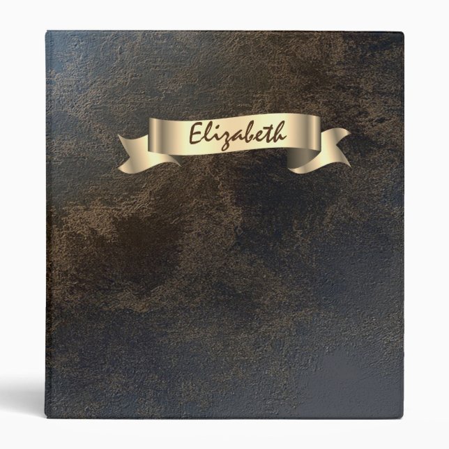 Gold ,Leather Look, Monogram -Personalized 3 Ring Binder (Front)