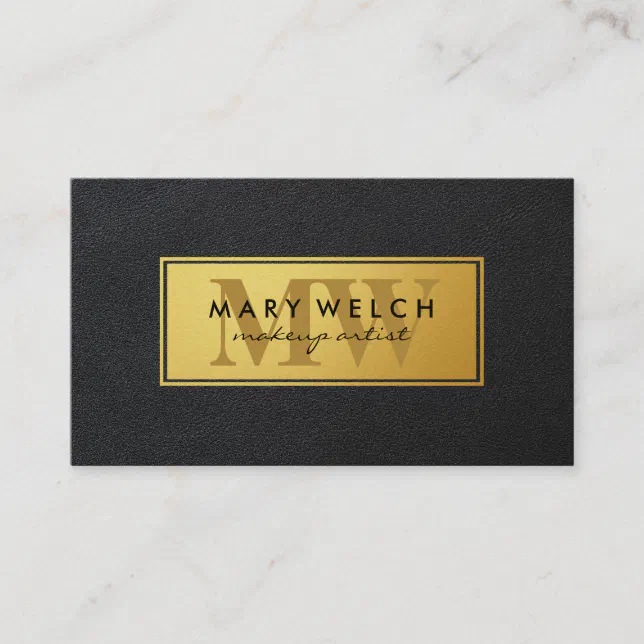 Gold | Leather Monogram | Executive Style Appointment Card | Zazzle