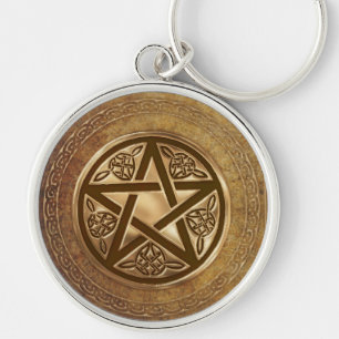 Gold & Leather Pentacle Keychain