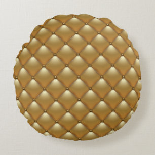 Gold leather upholstery, vintage sofa. round pillow