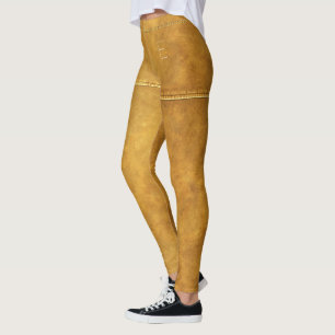 Gold Leather With Seam Chic Monogram Personalized Leggings