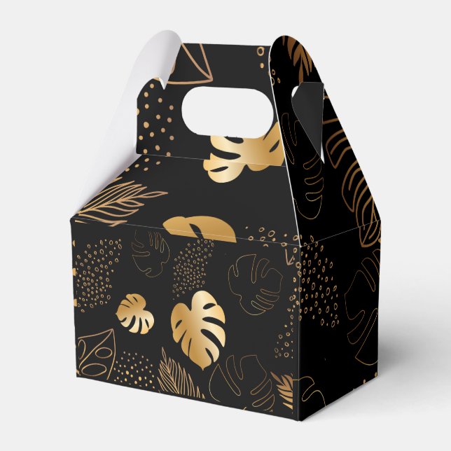 Gold leave print black Favor Box (Front Side)