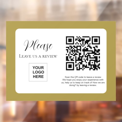 Gold Leave us a review QR code Window Cling