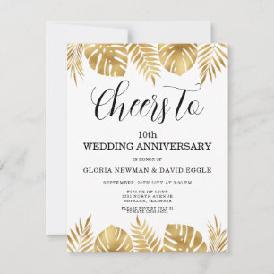 Gold Leaves 10th Wedding Anniversary Invitation