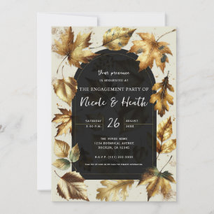 Gold Leaves Almond Beige & Black Fall Engagement Invitation