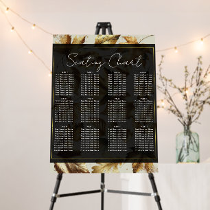 Gold Leaves Almond Beige & Black Wedding Seating Foam Board