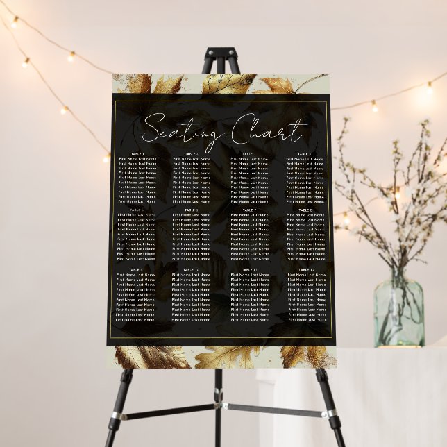 Gold Leaves Almond Beige & Black Wedding Seating Foam Board (In Situ (Stand))
