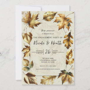 Gold Leaves Almond Beige Fall Engagement Invitation